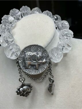 Nine Tail Fox Clear Quartz Beads with 999 Silver Elephant Accents